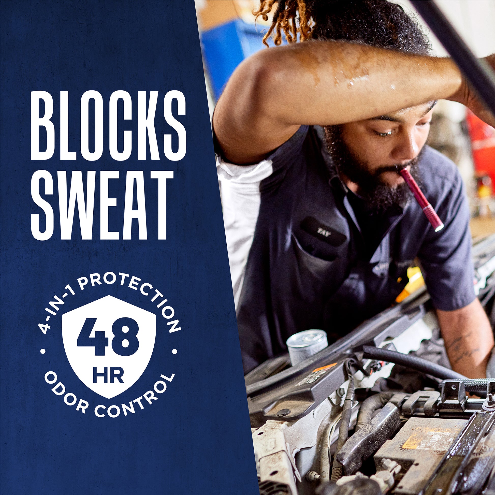 Blocks sweat 4-in-1 protection 48 hour odor control